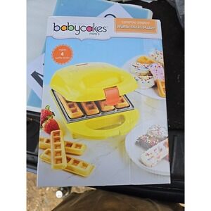 Babycakes Mini's Waffle Maker Ceramic Coated Yellow W/ Saying Color NIB Makes 4